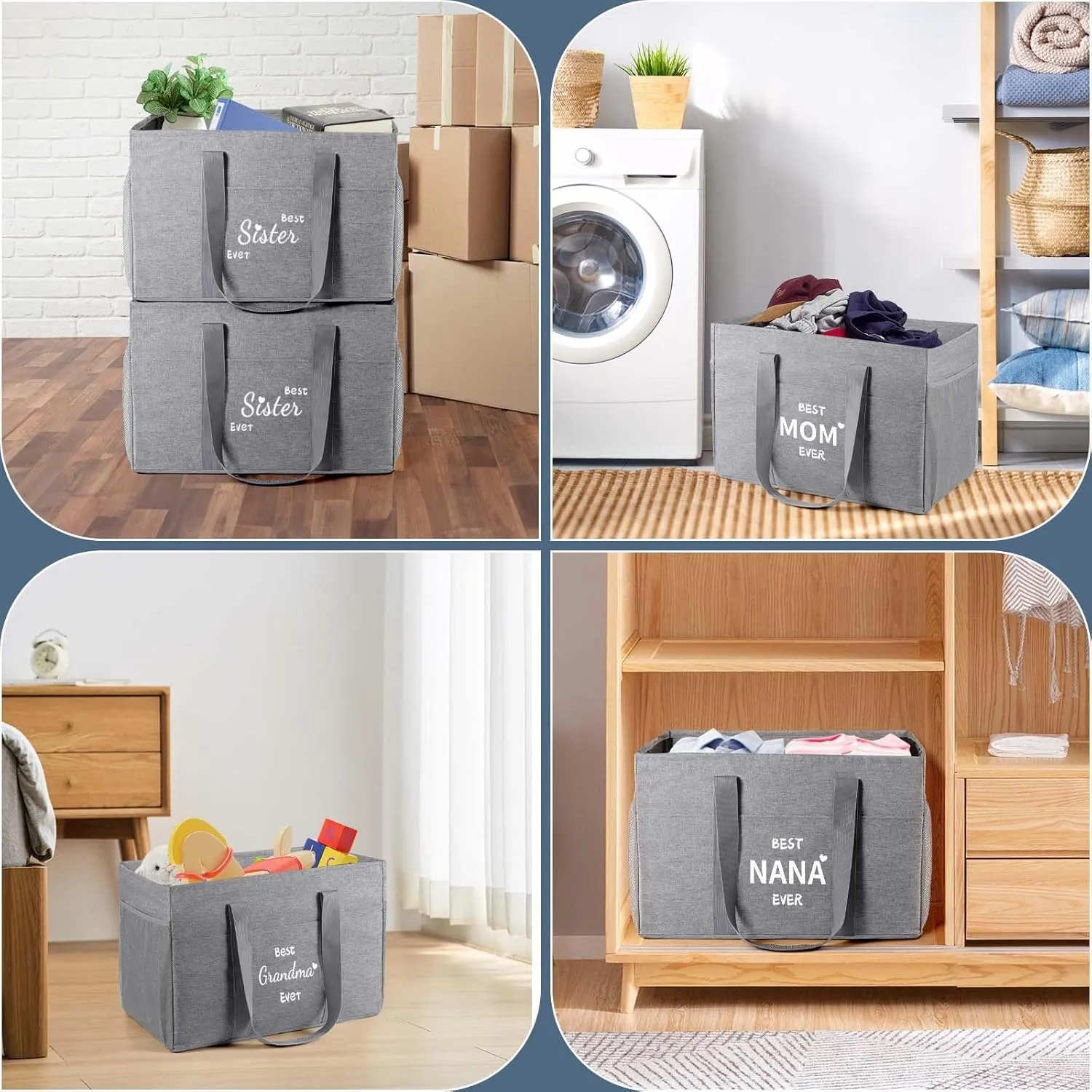 Mother's Day Gifts, Large Utility Tote Bag for Women Foldable Reusable Grocery Shopping Bags with 6 Pockets