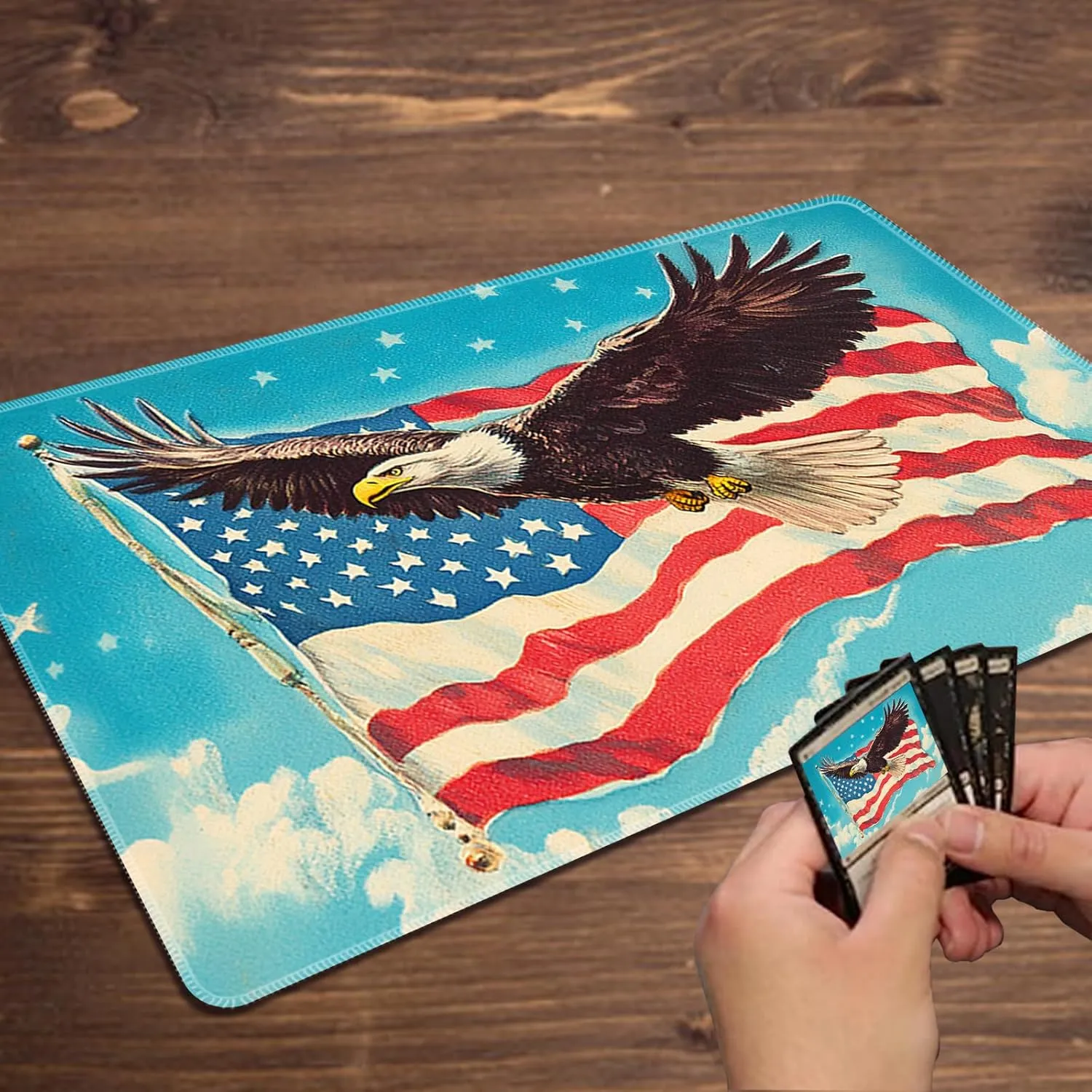 MTG Playmat Magic Card Playmat Games Mat,TCG & CCG Card Games PlayMat with Free Storage Bags Size 24 x 14 Inches (No with Zones,Eagle)