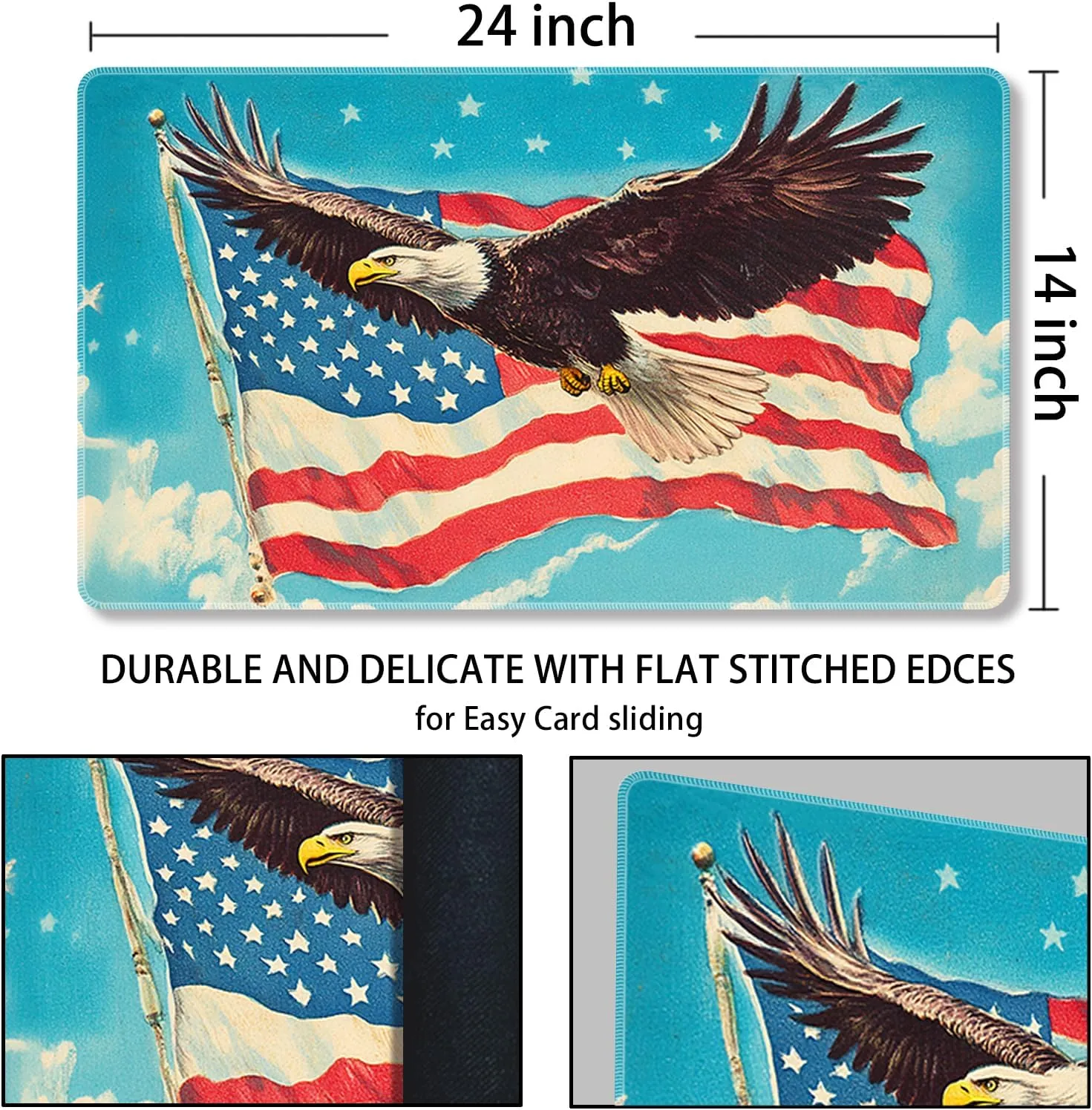 MTG Playmat Magic Card Playmat Games Mat,TCG & CCG Card Games PlayMat with Free Storage Bags Size 24 x 14 Inches (No with Zones,Eagle)
