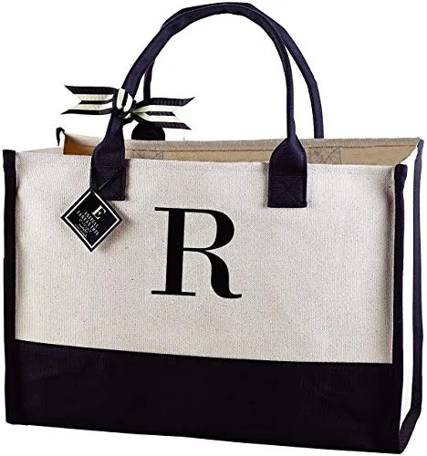 Mud Pie Black and White Initial Tote Bag (R)