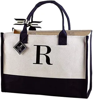 Mud Pie Black and White Initial Tote Bag (R)