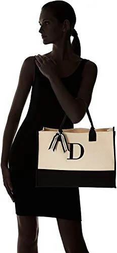 Mud Pie Black and White Initial Tote Bag (R)