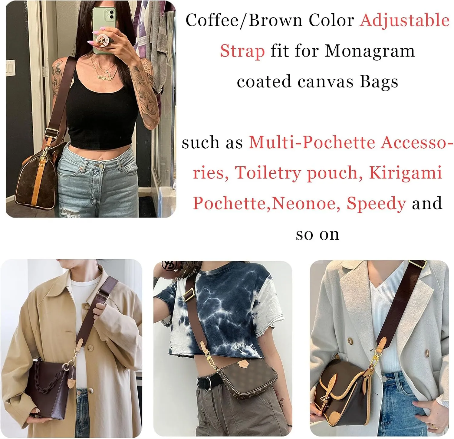 Multi Pouchette Accessories Strap Replacement, 48 Inches Adjustable Wide Crossbody Purse Strap for Women Shoulder Bag