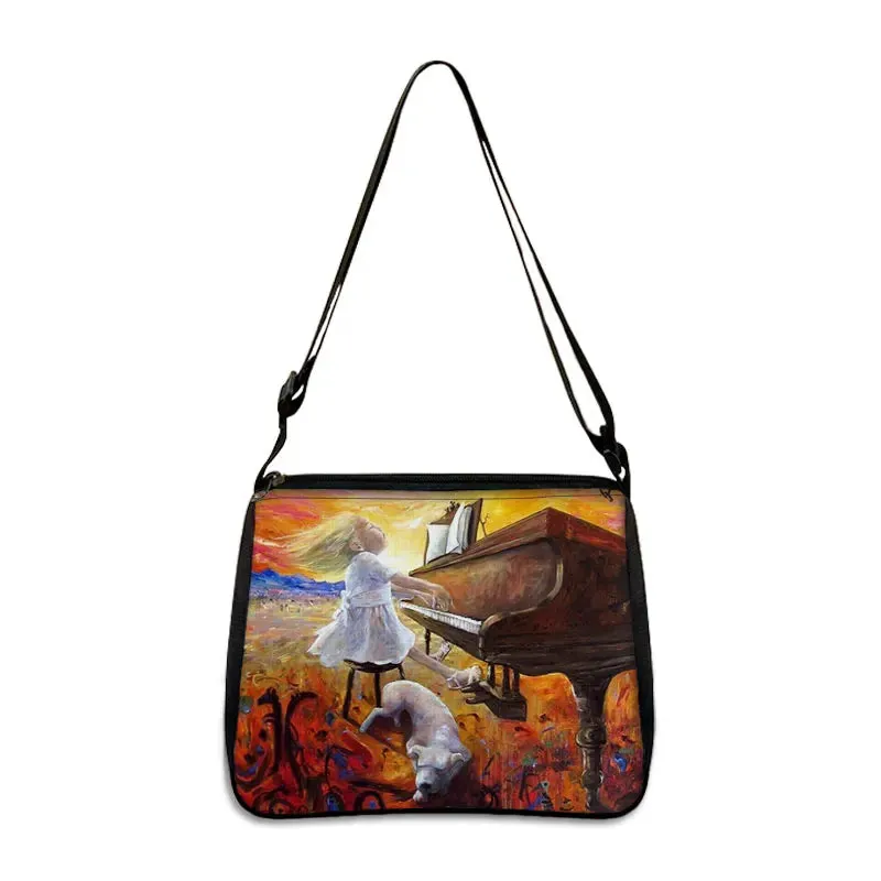 Music Note Print Handbags Women Causal Shoulder Bags Piano Guitar Crossbody Bag Girls Satchel Fashion Messenger Bag Gift