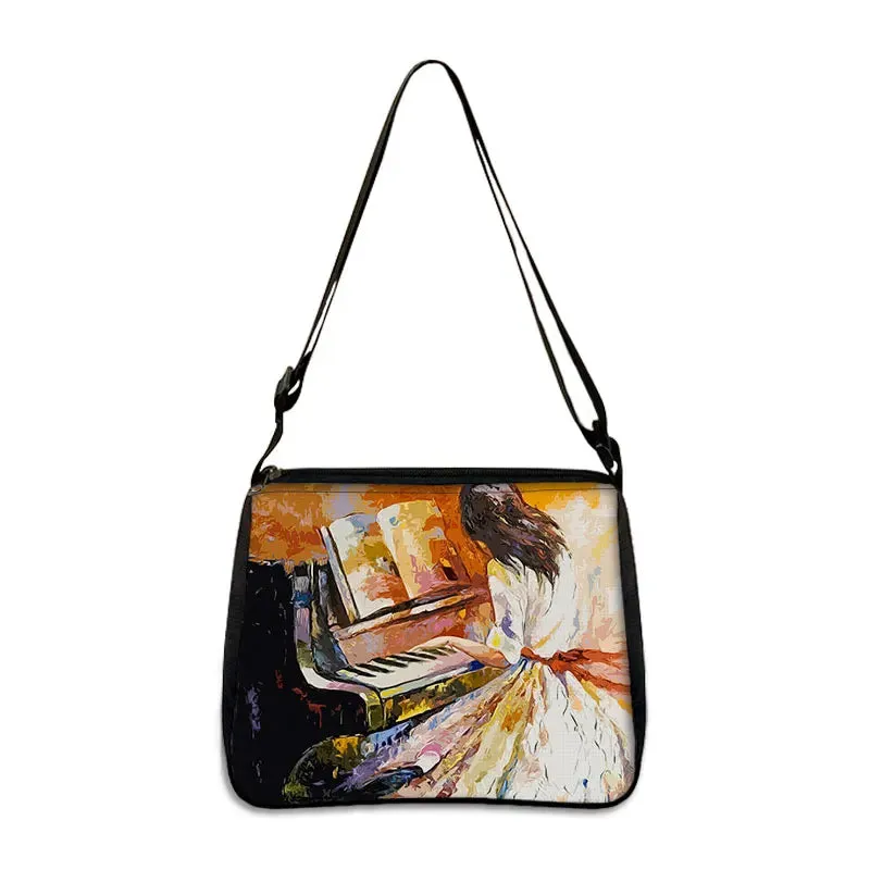 Music Note Print Handbags Women Causal Shoulder Bags Piano Guitar Crossbody Bag Girls Satchel Fashion Messenger Bag Gift