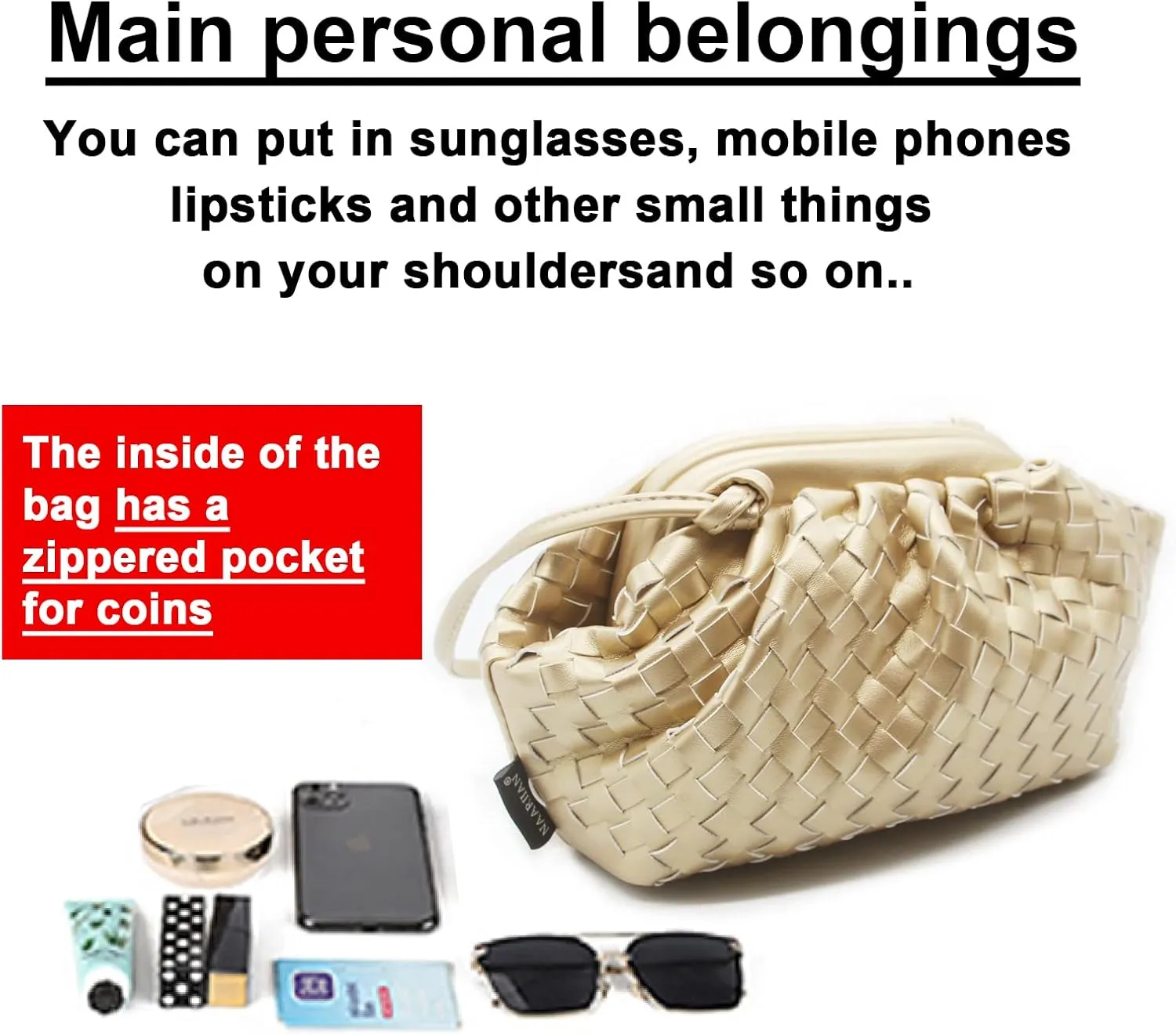 NAARIIAN Woven Crossbody Bags for Women Evening Clutch Hobo Cloud Purse Designer Handbags for Ladies