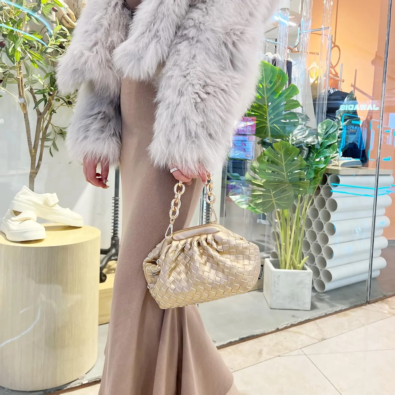 NAARIIAN Woven Crossbody Bags for Women Evening Clutch Hobo Cloud Purse Designer Handbags for Ladies