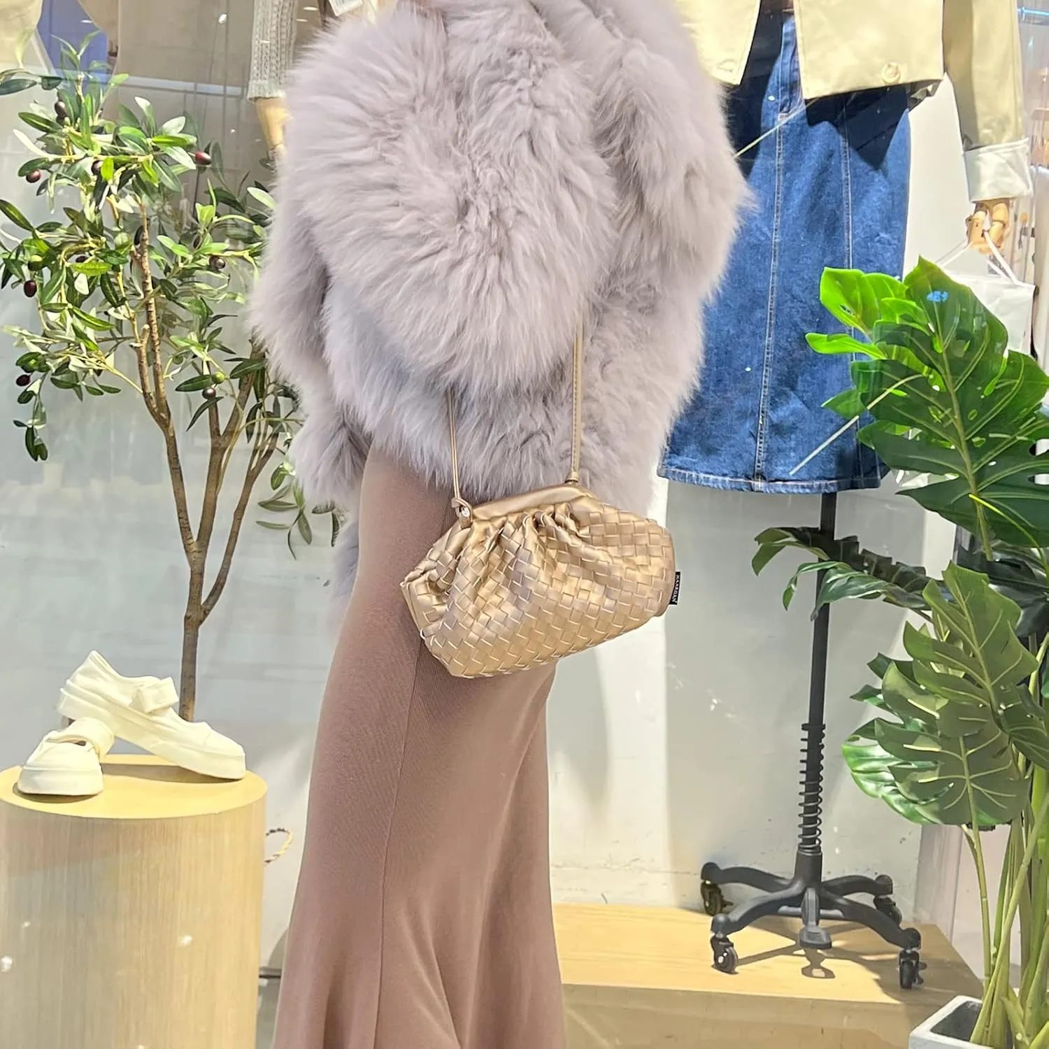 NAARIIAN Woven Crossbody Bags for Women Evening Clutch Hobo Cloud Purse Designer Handbags for Ladies