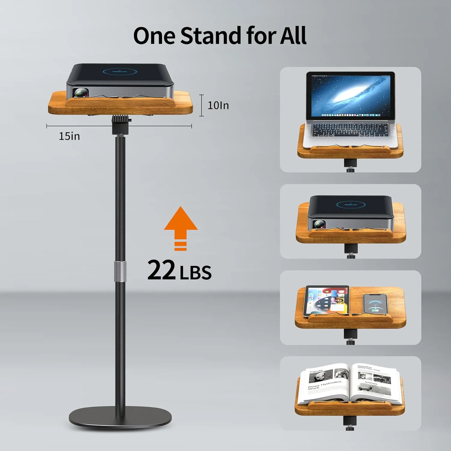 NAMON 2 in 1 Dual-use Floor Book Stand & Desktop Book Stand, 100% Solid Wood and Metal Build, Height Adjustable from 16.5-51in, Floor Holder Stand with Page Paper Clip for Cookbooks, Sheet Music, etc.