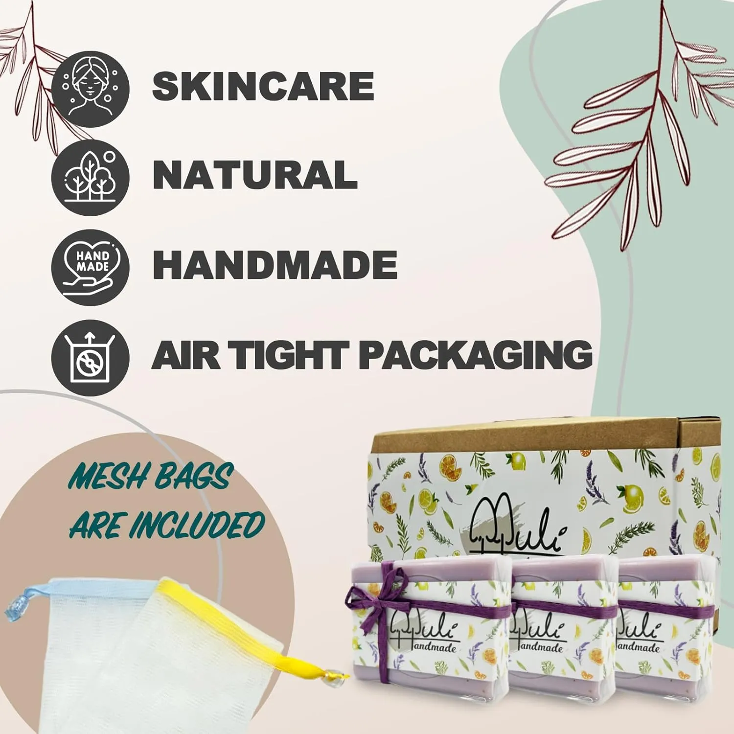 Natural Handemade Bar Soap for Men and Women with Essential oils, Scented Bar Soaps for Bath, Fragrance Gift Set (Pack of 3) Lavender