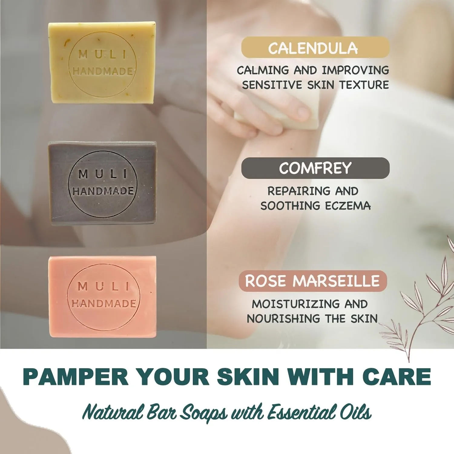Natural Handemade Bar Soap for Men and Women with Essential oils, Scented Bar Soaps for Bath, Fragrance Gift Set (Pack of 3) Lavender