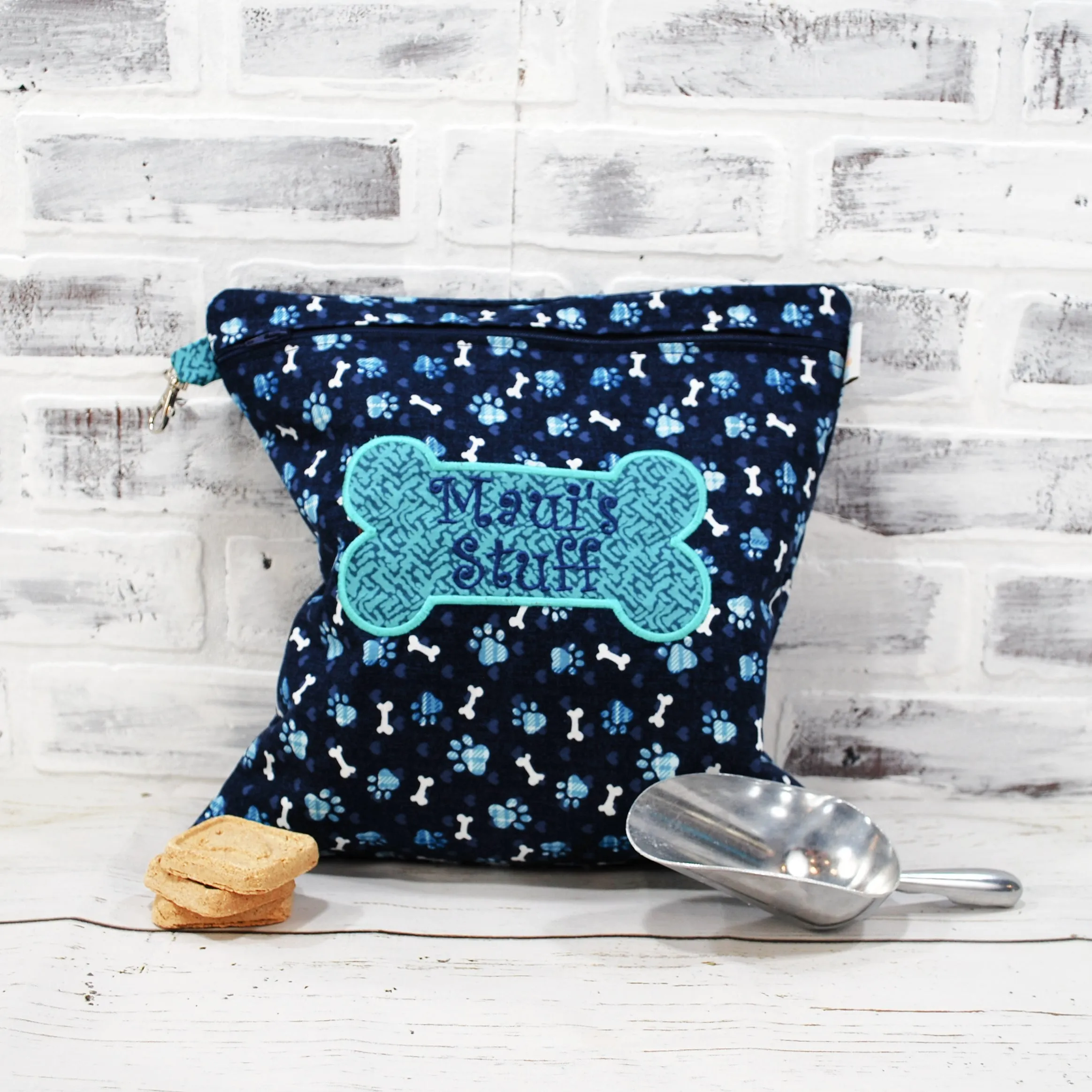 Navy Paw Prints Personalized Reusable Treat Bag