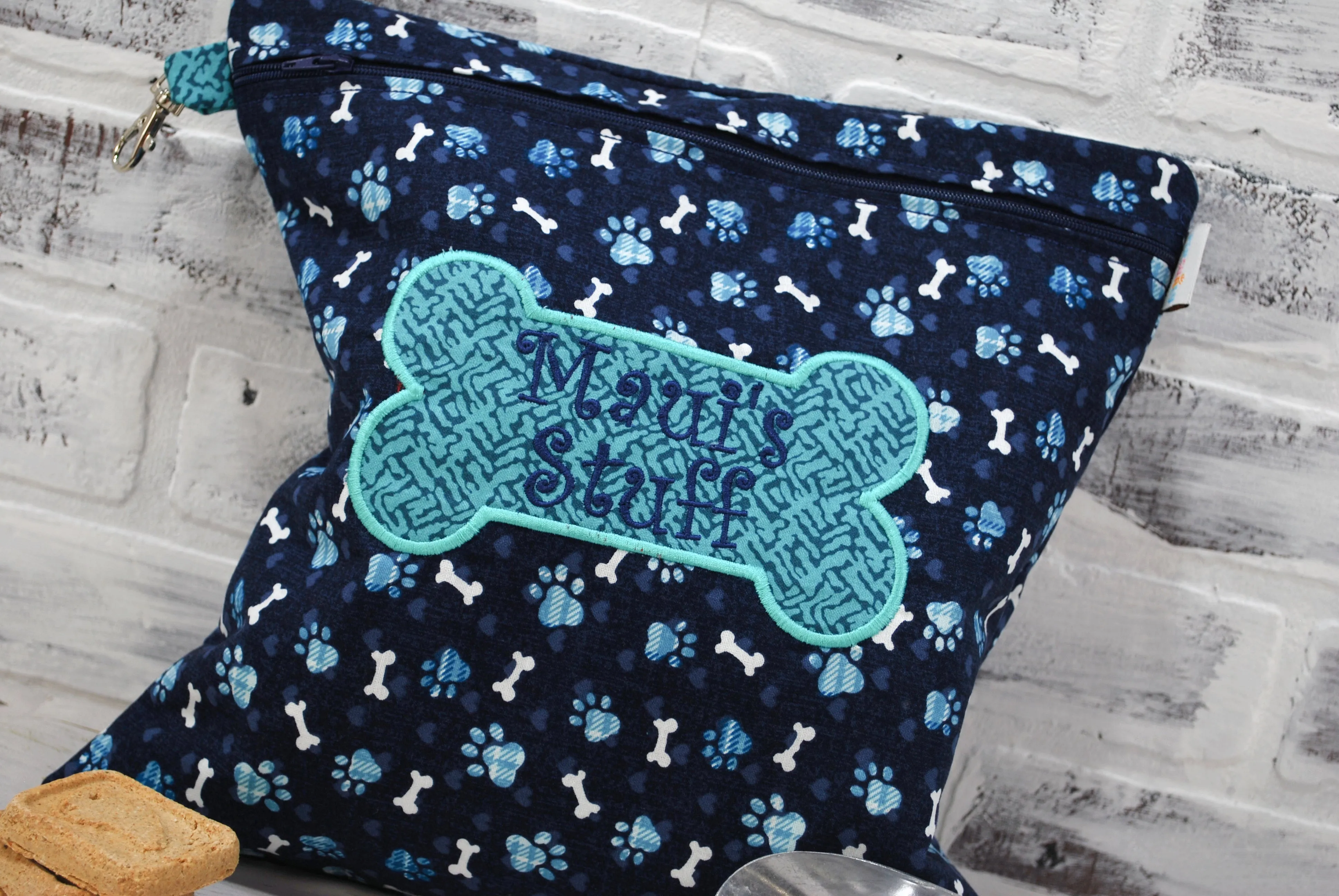 Navy Paw Prints Personalized Reusable Treat Bag