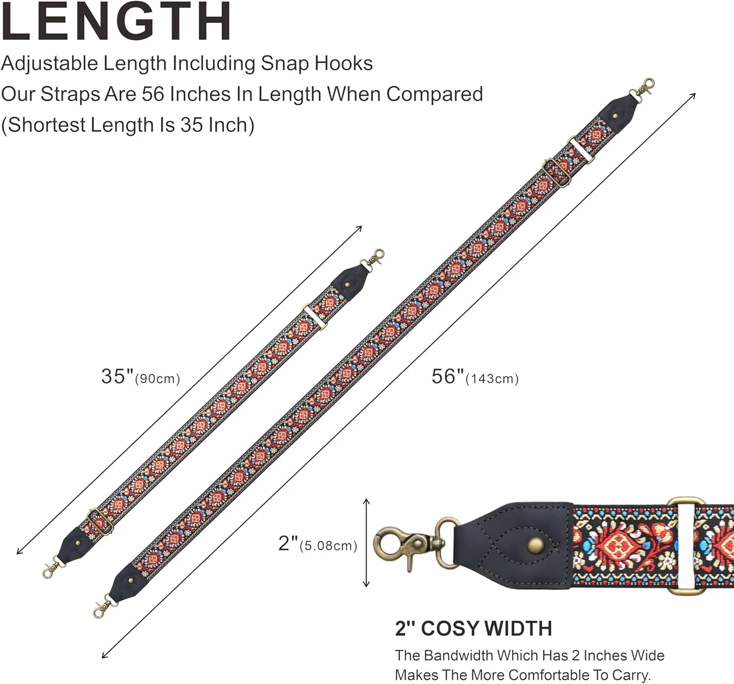 Nefelibata Purse Strap-2" Crazy Horse Leather Wide Shoulder Strap Adjustable Replacement,Retro knit Embroidery Multi-pattern Crossbody Bag Straps for Handbag,Crossbody Bags(Leather Red Embroidery)