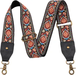 Nefelibata Purse Strap-2" Crazy Horse Leather Wide Shoulder Strap Adjustable Replacement,Retro knit Embroidery Multi-pattern Crossbody Bag Straps for Handbag,Crossbody Bags(Leather Red Embroidery)