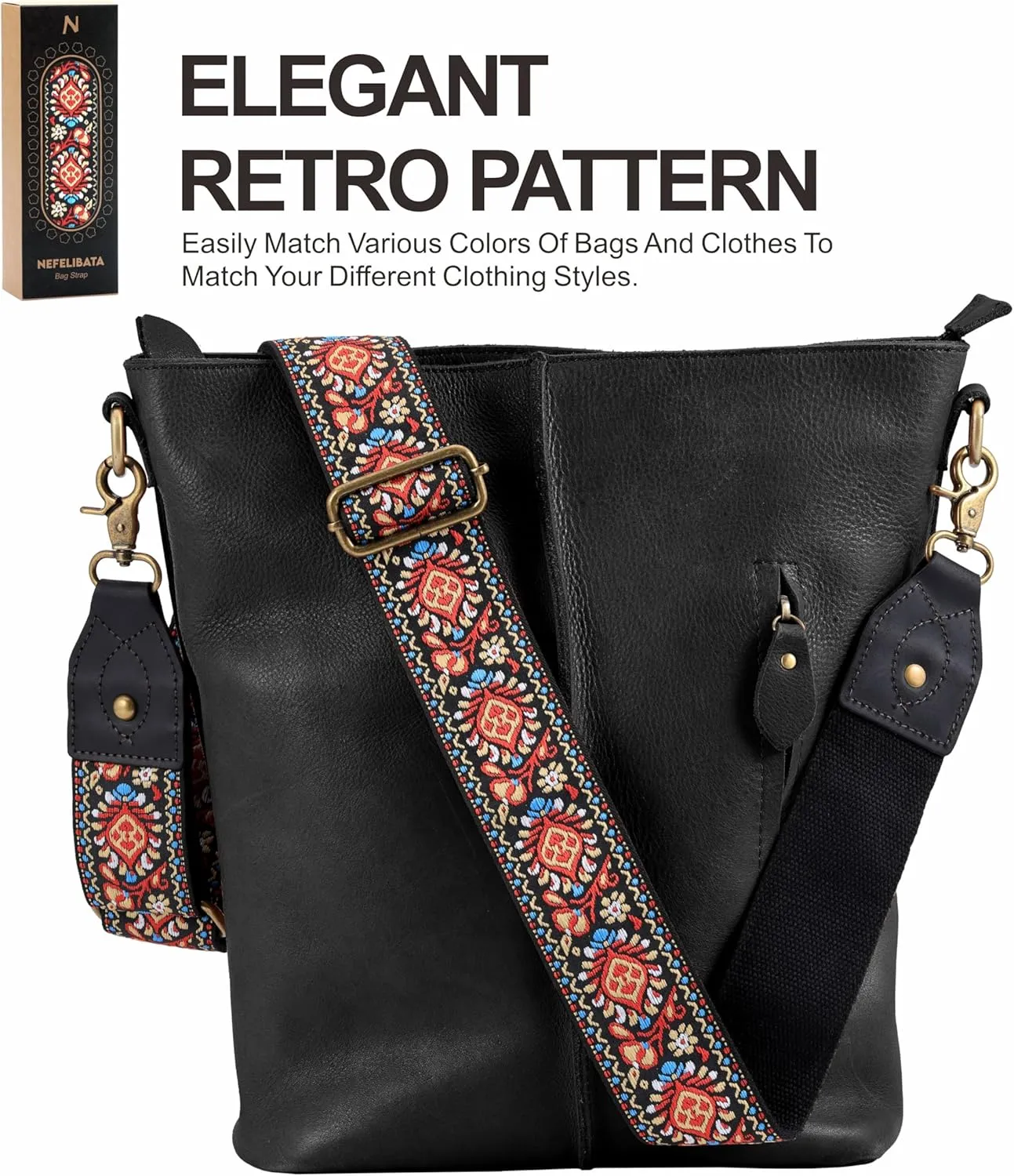 Nefelibata Purse Strap-2" Crazy Horse Leather Wide Shoulder Strap Adjustable Replacement,Retro knit Embroidery Multi-pattern Crossbody Bag Straps for Handbag,Crossbody Bags(Leather Red Embroidery)
