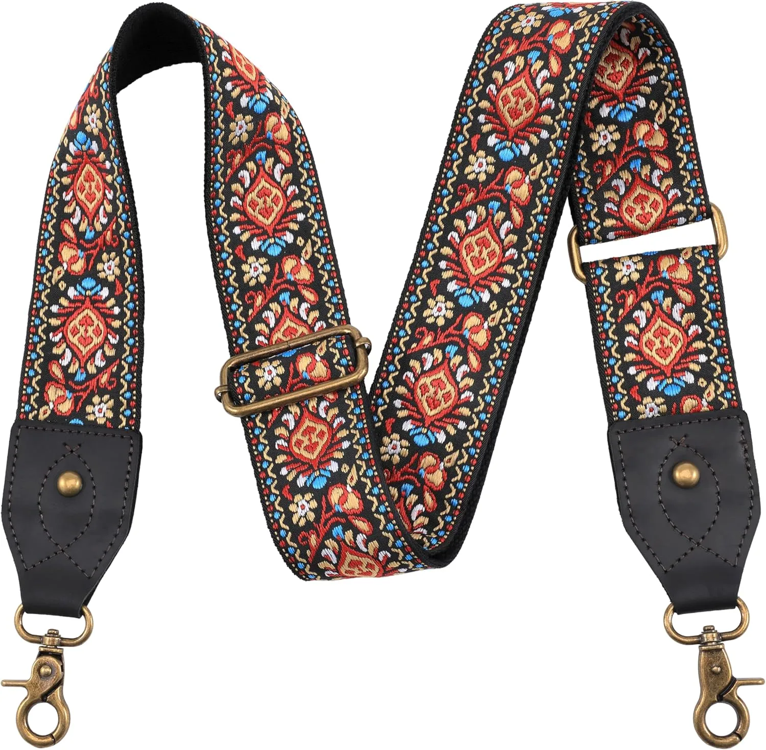 Nefelibata Purse Strap-2" Crazy Horse Leather Wide Shoulder Strap Adjustable Replacement,Retro knit Embroidery Multi-pattern Crossbody Bag Straps for Handbag,Crossbody Bags(Leather Red Embroidery)