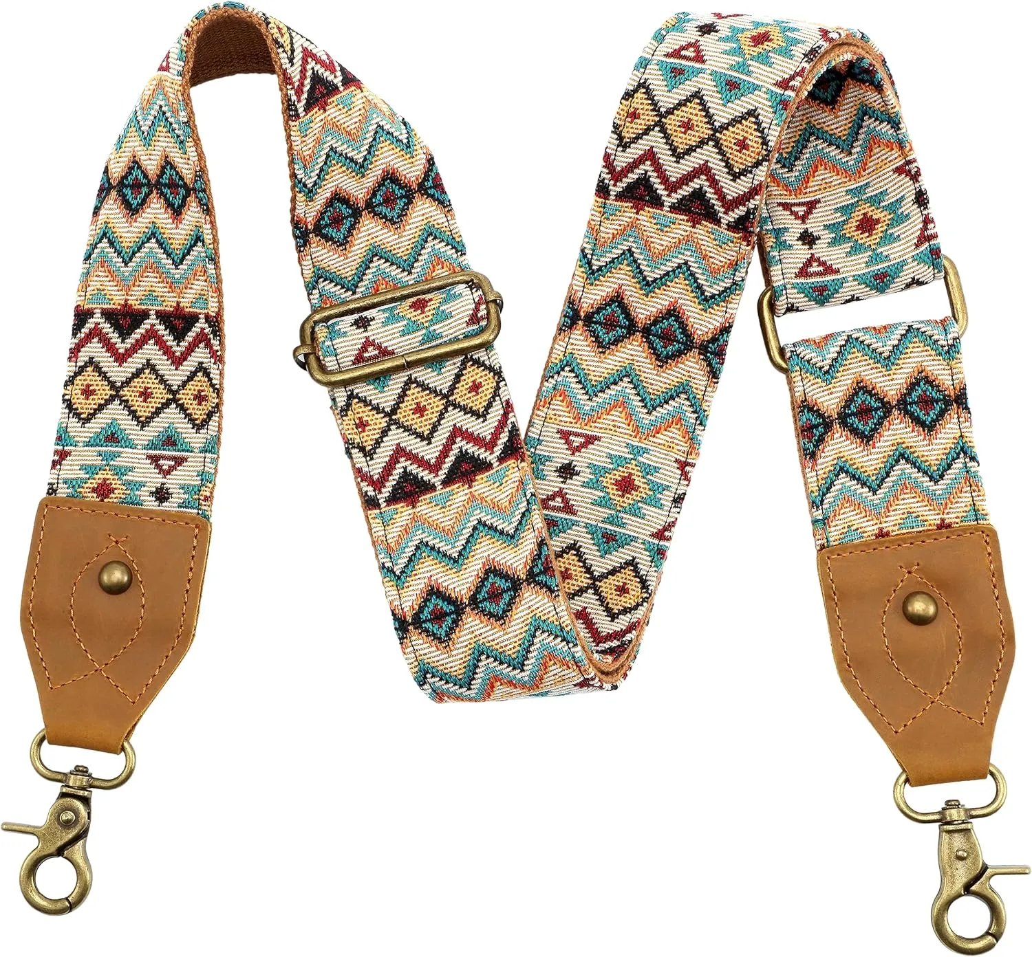 Nefelibata Purse Strap-2"Crazy Horse Leather Wide Shoulder Strap Adjustable Replacement,Retro Jacquard Embroidery Multi-pattern Crossbody Bag Straps for Handbag,Crossbody Bags,、(Ethnic style apricot)
