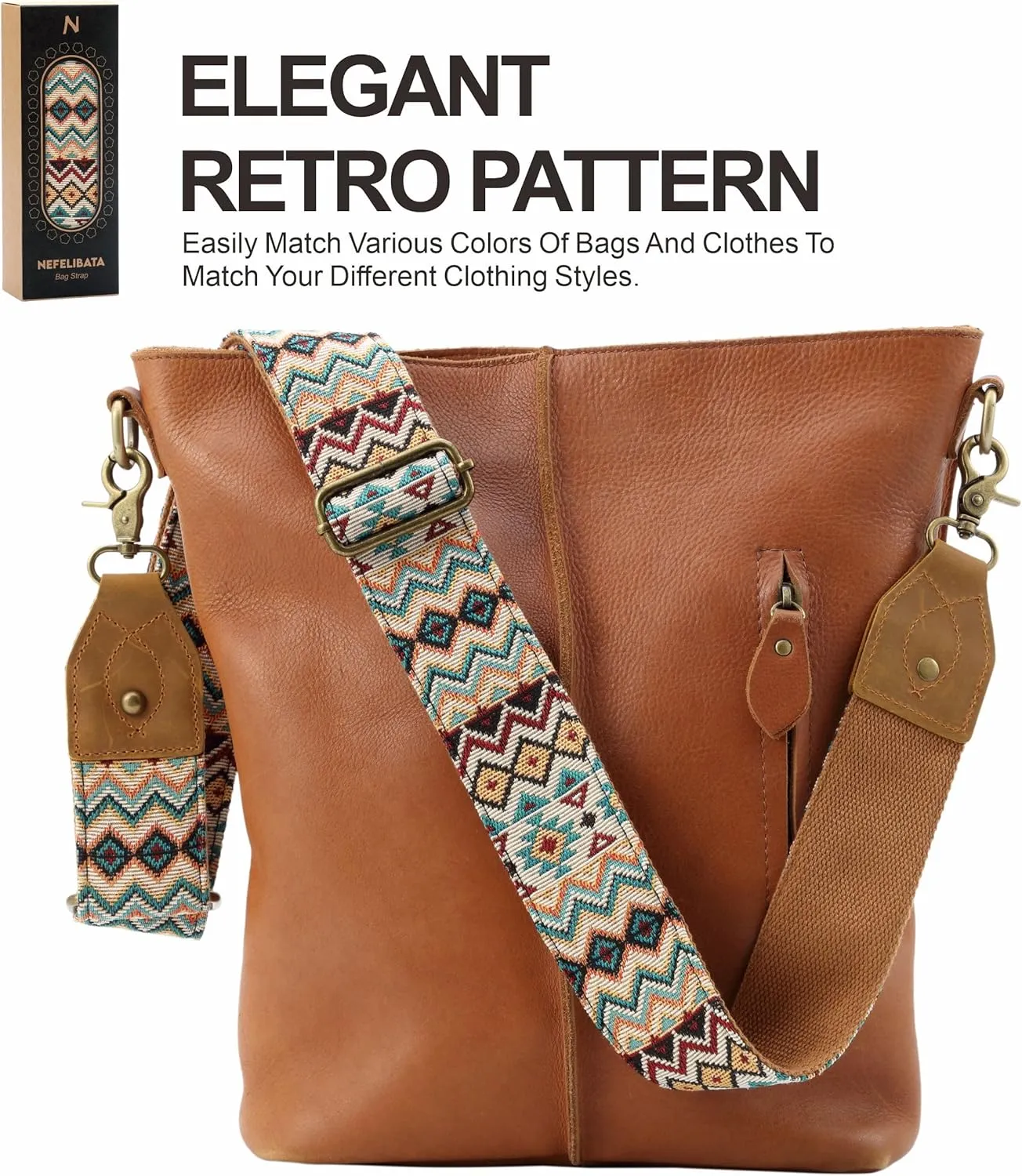 Nefelibata Purse Strap-2"Crazy Horse Leather Wide Shoulder Strap Adjustable Replacement,Retro Jacquard Embroidery Multi-pattern Crossbody Bag Straps for Handbag,Crossbody Bags,、(Ethnic style apricot)