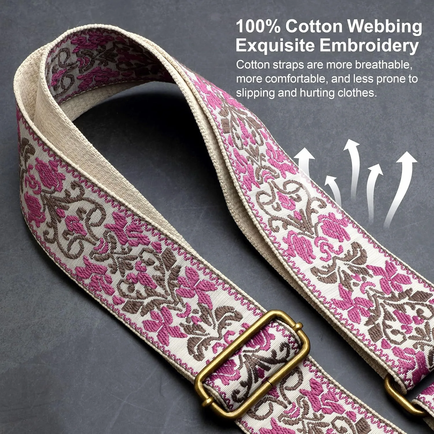 Nefelibata Purse Strap-2"Crazy Horse Leather Wide Shoulder Strap Adjustable Replacement,Retro Jacquard Embroidery Multi-pattern Crossbody Bag Straps for Handbag,Crossbody Bags(Purple Embroidery)