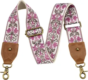 Nefelibata Purse Strap-2"Crazy Horse Leather Wide Shoulder Strap Adjustable Replacement,Retro Jacquard Embroidery Multi-pattern Crossbody Bag Straps for Handbag,Crossbody Bags(Purple Embroidery)