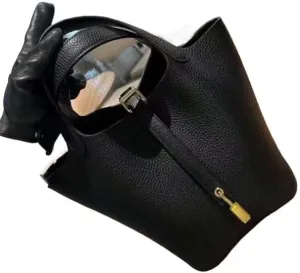 New bucket bag leather women's handbag advanced sense large capacity first layer cowhide basket bag