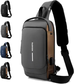New Carbon Fiber Streamline Anti-theft Sling Bag, Anti Theft Crossbody Charging Bag, Waterproof Cross Chest Bag for Men