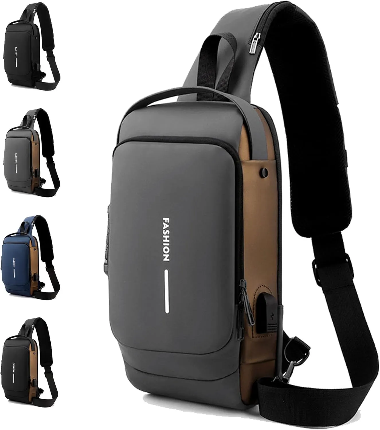 New Carbon Fiber Streamline Anti-theft Sling Bag, Anti Theft Crossbody Charging Bag, Waterproof Cross Chest Bag for Men