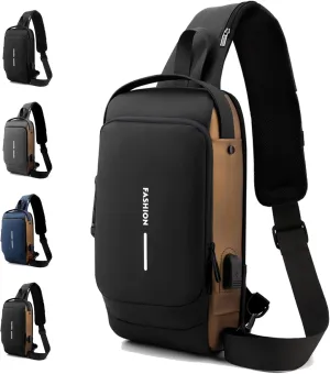 New Carbon Fiber Streamline Anti-theft Sling Bag, Anti Theft Crossbody Charging Bag, Waterproof Cross Chest Bag for Men