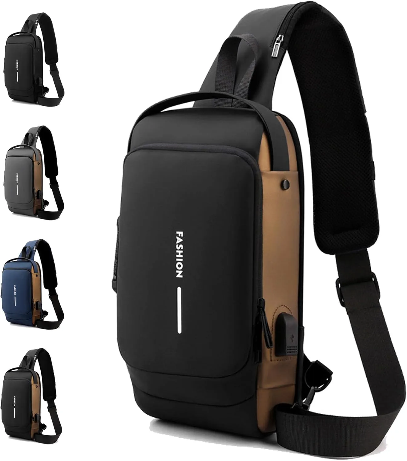 New Carbon Fiber Streamline Anti-theft Sling Bag, Anti Theft Crossbody Charging Bag, Waterproof Cross Chest Bag for Men
