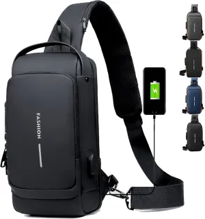 New Carbon Fiber Streamline Anti-Theft Sling Bag, Fashion Waterproof USB Charging Anti Theft Crossbody Bag Unisex