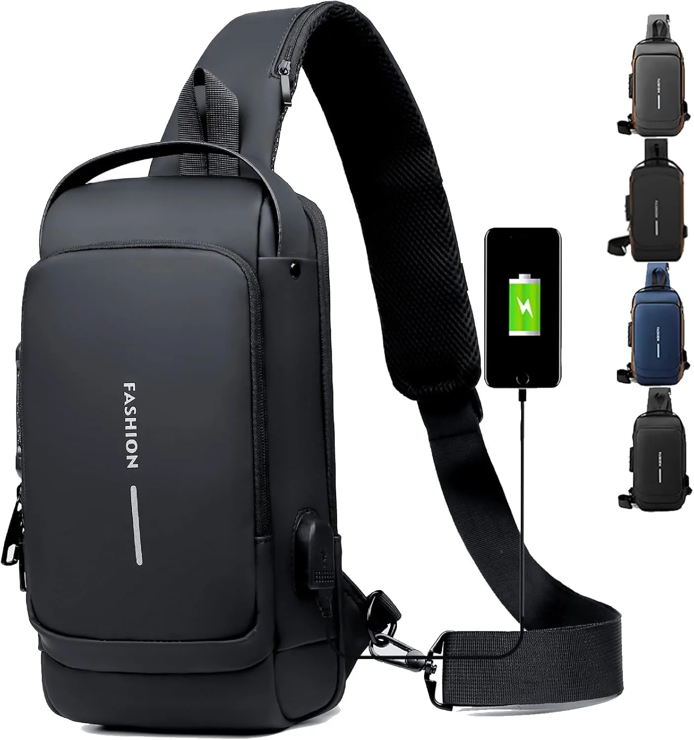 New Carbon Fiber Streamline Anti-Theft Sling Bag, Fashion Waterproof USB Charging Anti Theft Crossbody Bag Unisex