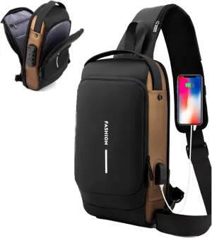 New Carbon Fiber Streamline Anti-theft Sling Bag, USB Charging Port Waterproof Crossbody Bag for Daily Trips, Travel