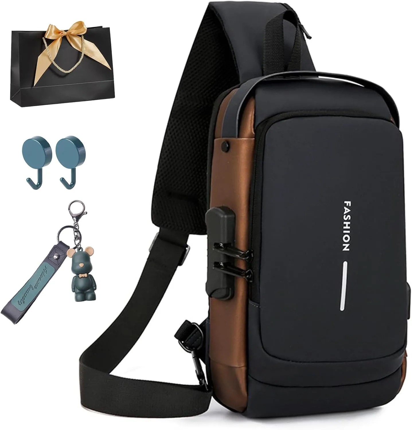 New Carbon Fiber Streamline Anti-Theft Sling Bag,USB charging port Sport Waterproof Shoulder Bag,for Travel Gym Sports