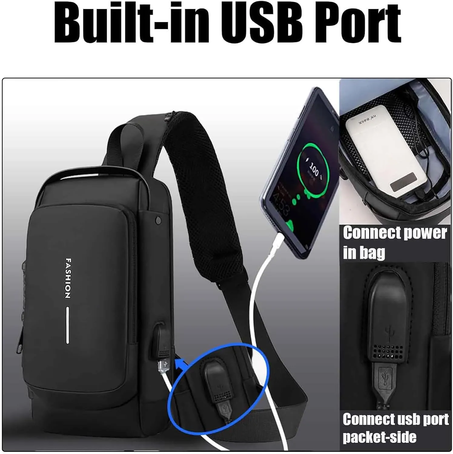 New Carbon Fiber Streamline Anti-Theft Sling Bag,USB charging port Sport Waterproof Shoulder Bag,for Travel Gym Sports