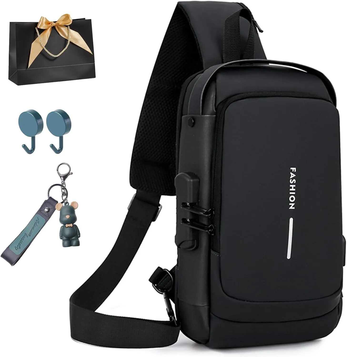 New Carbon Fiber Streamline Anti-Theft Sling Bag,USB charging port Sport Waterproof Shoulder Bag,for Travel Gym Sports