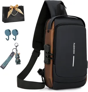 New Carbon Fiber Streamline Anti-Theft Sling Bag,USB charging port Sport Waterproof Shoulder Bag,for Travel Gym Sports