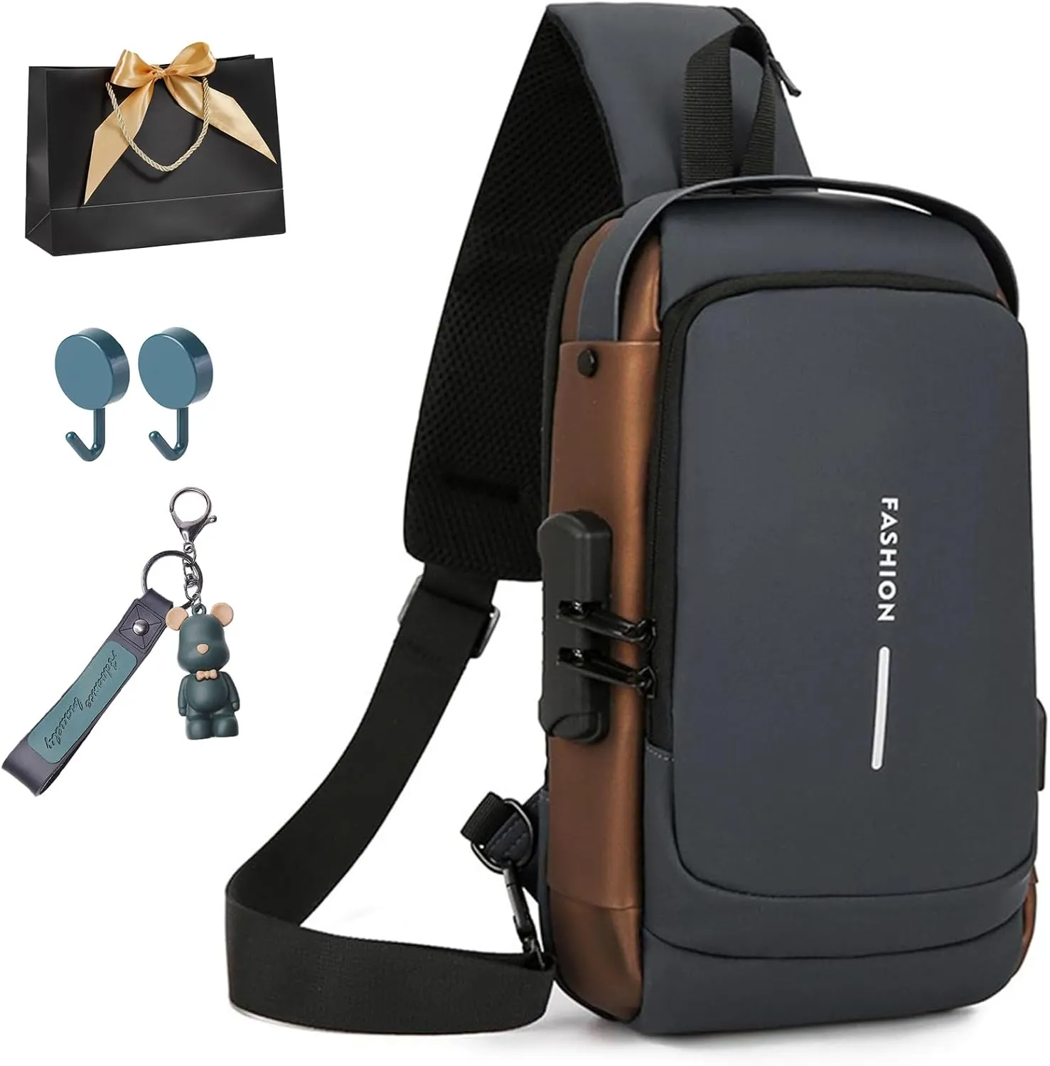 New Carbon Fiber Streamline Anti-Theft Sling Bag,USB charging port Sport Waterproof Shoulder Bag,for Travel Gym Sports