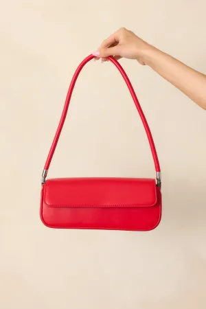 New York Nights Red Faux Leather Baguette Handbag