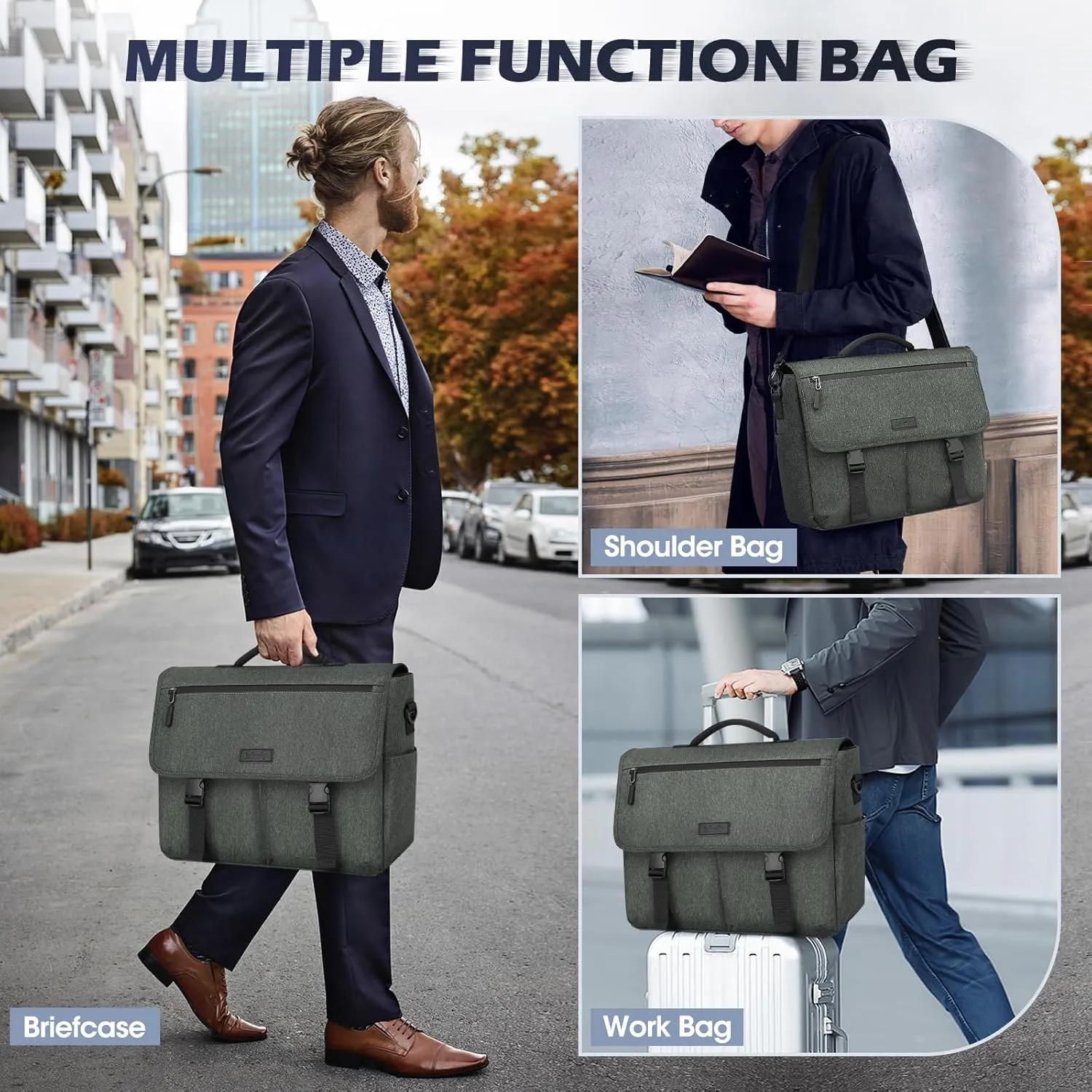 NEWHEY Messenger Bag Laptop Briefcases for Men 15.6 Inch Laptop Bag Water-resistant Computer Bag Lightweight Shoulder Handbag Satchel Bags for Work Business Travel College,Grey