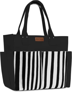 Nicav Canvas Tote Bags for Women, Large Utility Tote Bags with Pockets Zip Top for Teacher Nurse Work