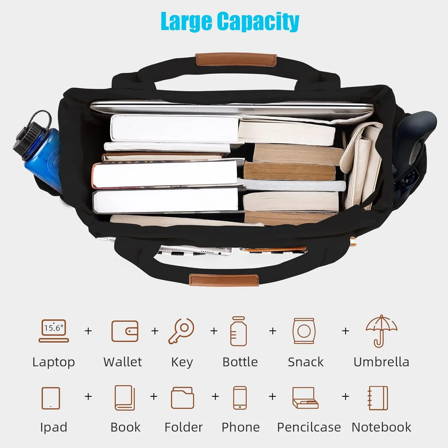 Nicav Canvas Tote Bags for Women, Large Utility Tote Bags with Pockets Zip Top for Teacher Nurse Work