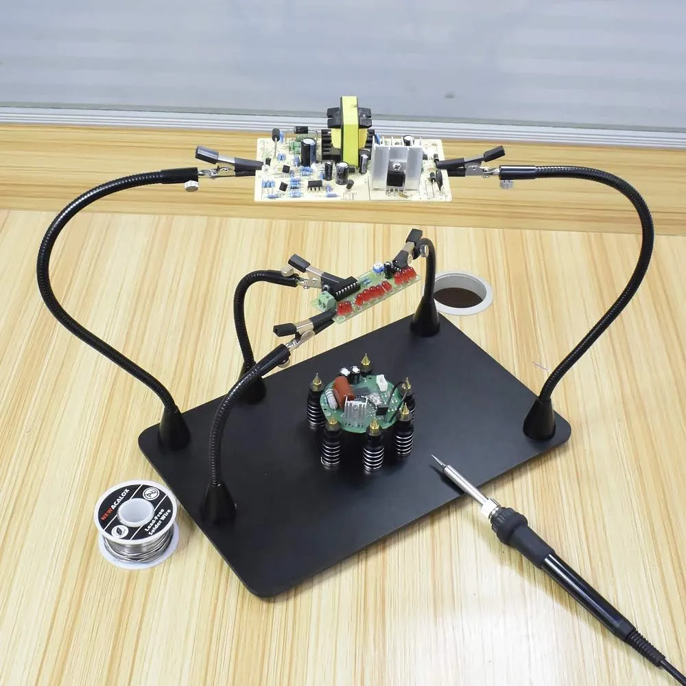 NOEVSBIG Magnetic Helping Hands Soldering Station with Large & Heavy Duty Base, 6 PCB Holders,5 Flexible Arms with Precision 360 Degree Alligator Clip Helping hands for Soldering Electronic Repair DIY