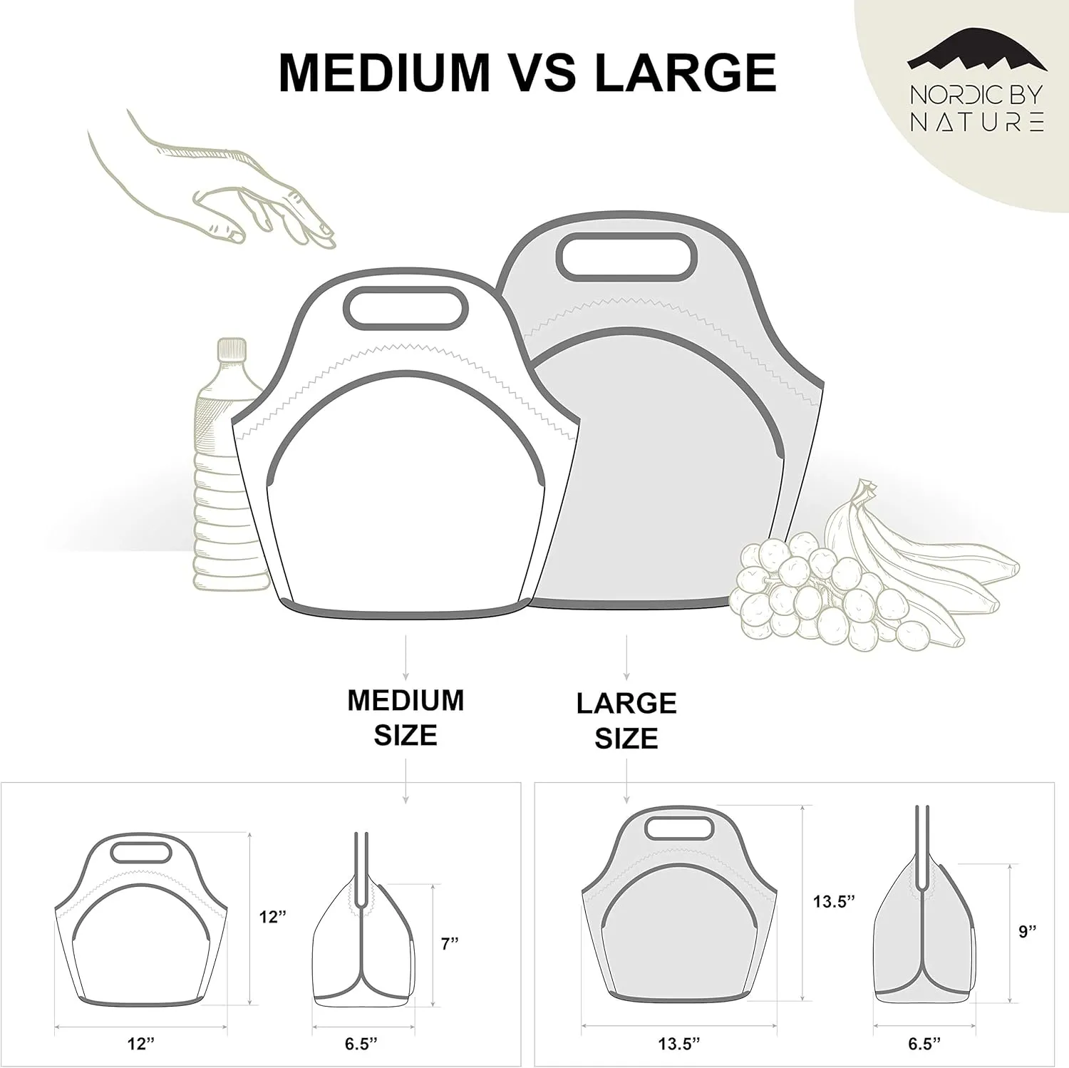Nordic By Nature Large Neoprene Lunch Bag for Women & Lunch tote for Kids Insulated Lunch bag Reusable Washable Extra Thick Neoprene & Soft Cotton Feel, Premium Stitching, Outside Pocket, (L) Purple