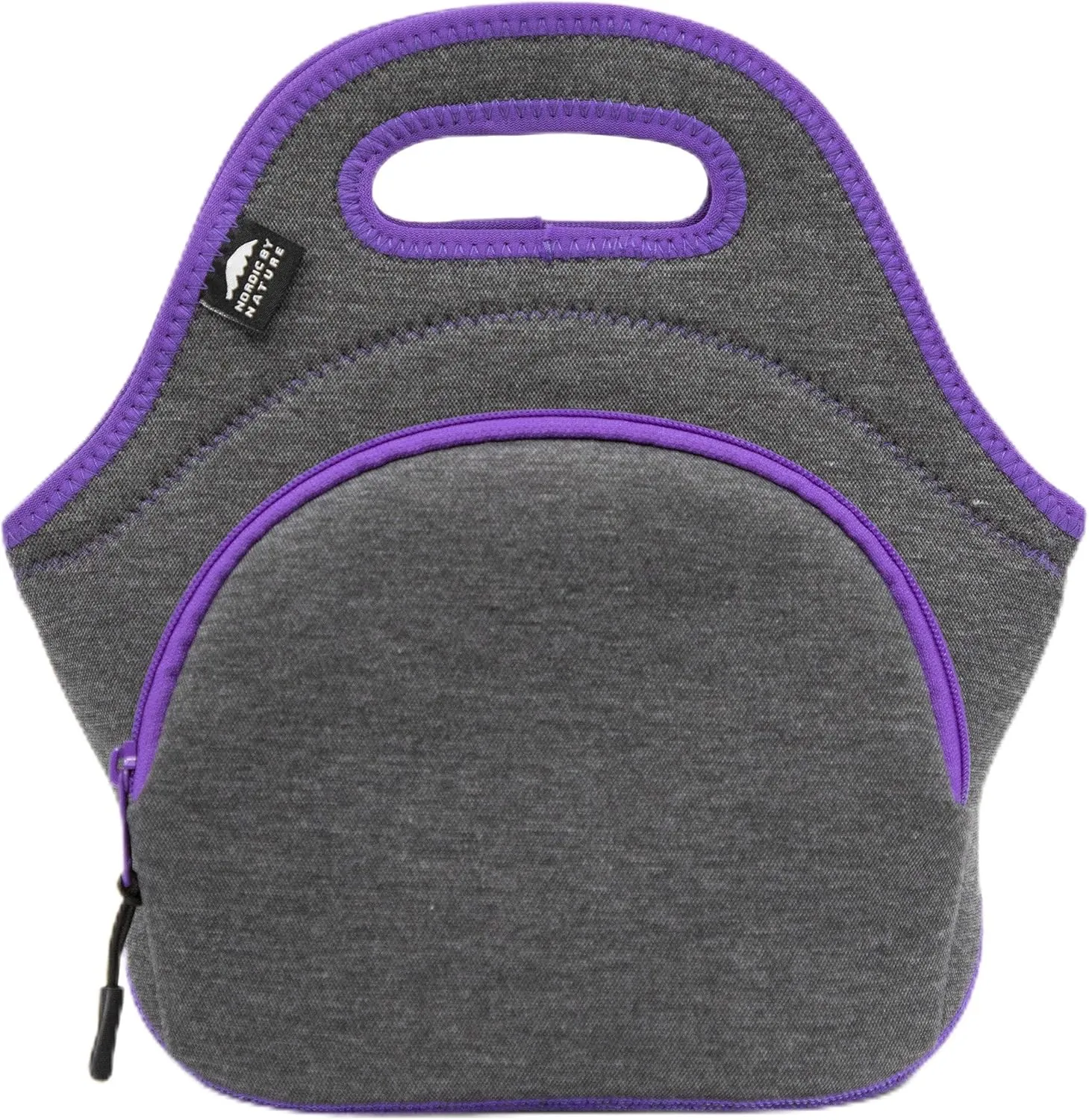Nordic By Nature Large Neoprene Lunch Bag for Women & Lunch tote for Kids Insulated Lunch bag Reusable Washable Extra Thick Neoprene & Soft Cotton Feel, Premium Stitching, Outside Pocket, (L) Purple