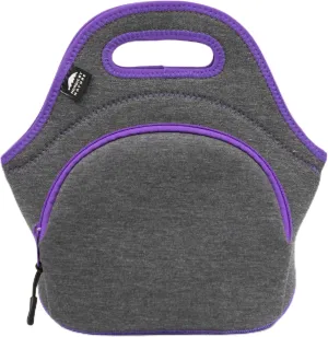 Nordic By Nature Large Neoprene Lunch Bag for Women & Lunch tote for Kids Insulated Lunch bag Reusable Washable Extra Thick Neoprene & Soft Cotton Feel, Premium Stitching, Outside Pocket, (L) Purple