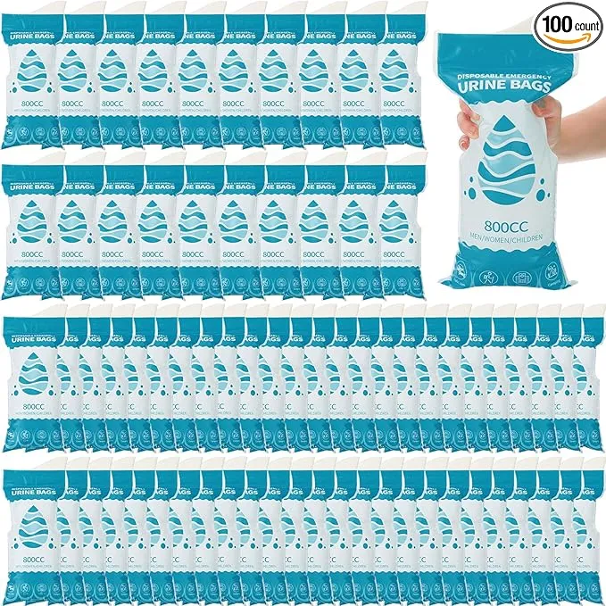 Nuogo 100 Pcs 800 CC Disposable Urine Bags Portable Pee Bag Urine Bags for Women Travel Emergency Urinal Bags for Men Women Kids Traffic Jams Camping Hiking