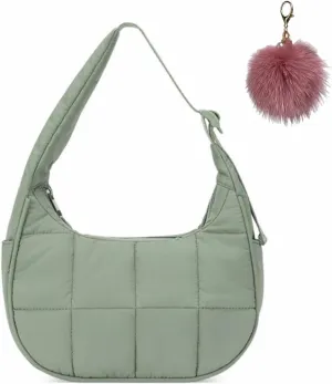 Nylon Half Moon Crossbody Bag for Women,Waterproof Dumpling Shoulder Bag Tote Bags,Trendy Small Quilted Hobo Purse