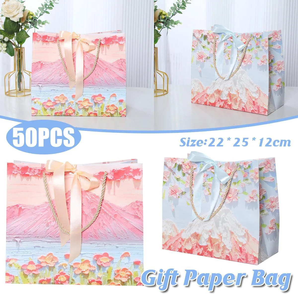 Oil Painting Pattern Gift Paper Bags 2Styles 50PCS