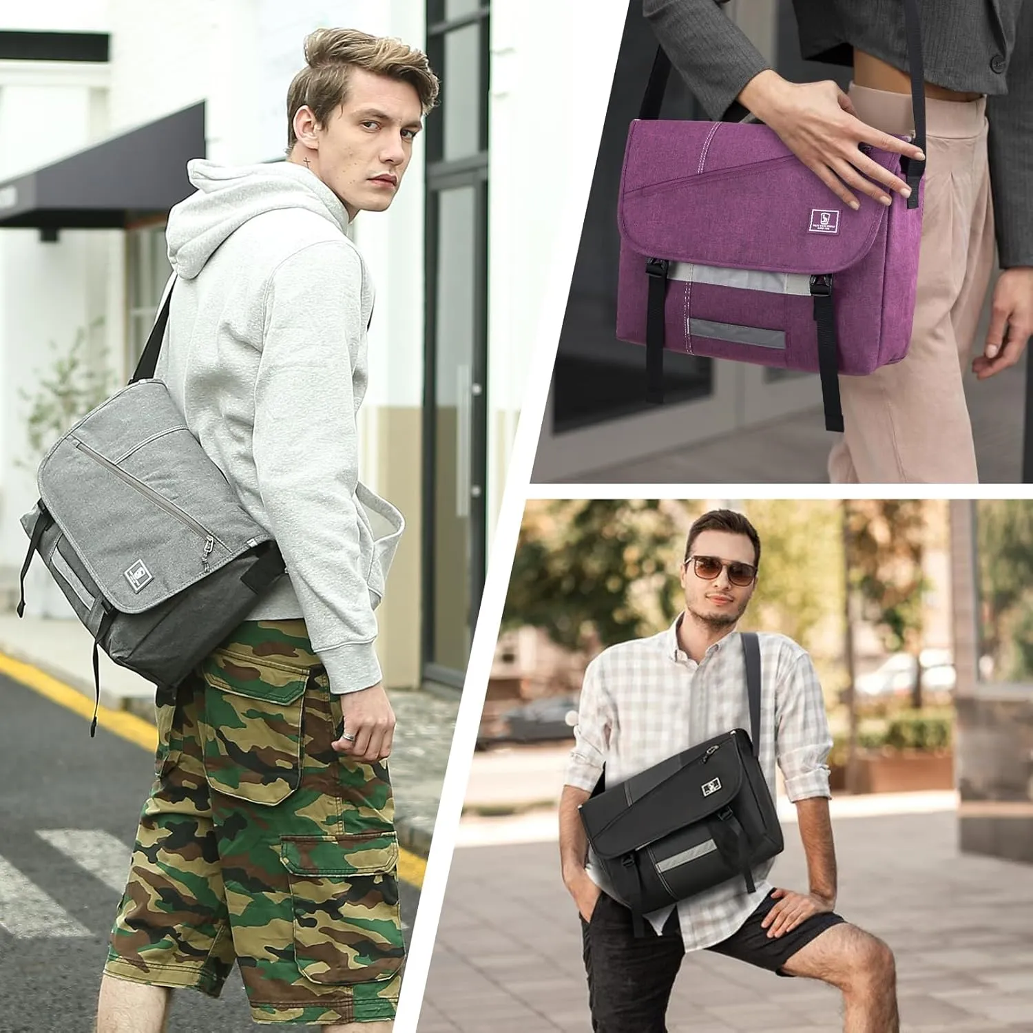 OIWAS 15.6 Inch Messenger Bag for Men Crossbody Laptop Satchel Bag Men Shoulder Bags Briefcase Computer Bag Large Work Travel College Black